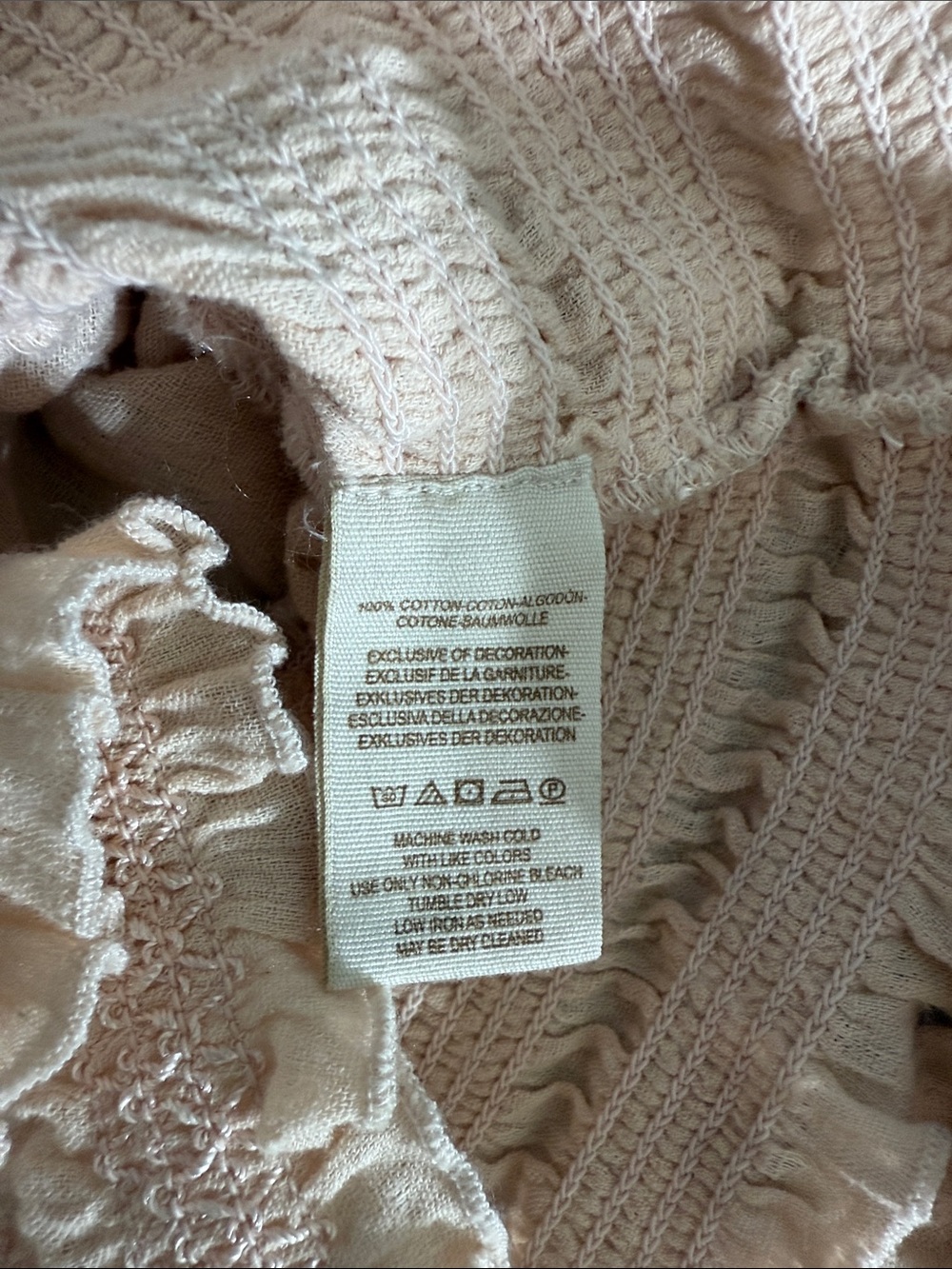 Free People Blush Pink Eyelet Smocked Waist Blouse Size Medium Feminine - Picture 6 of 11